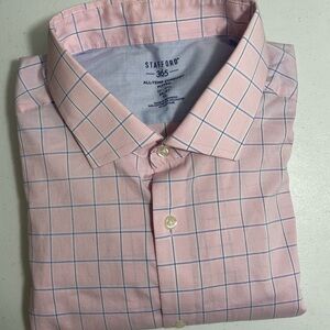 Stafford 365 Men's Pink and Blue Grid Dress Shirt Size XL CB-113